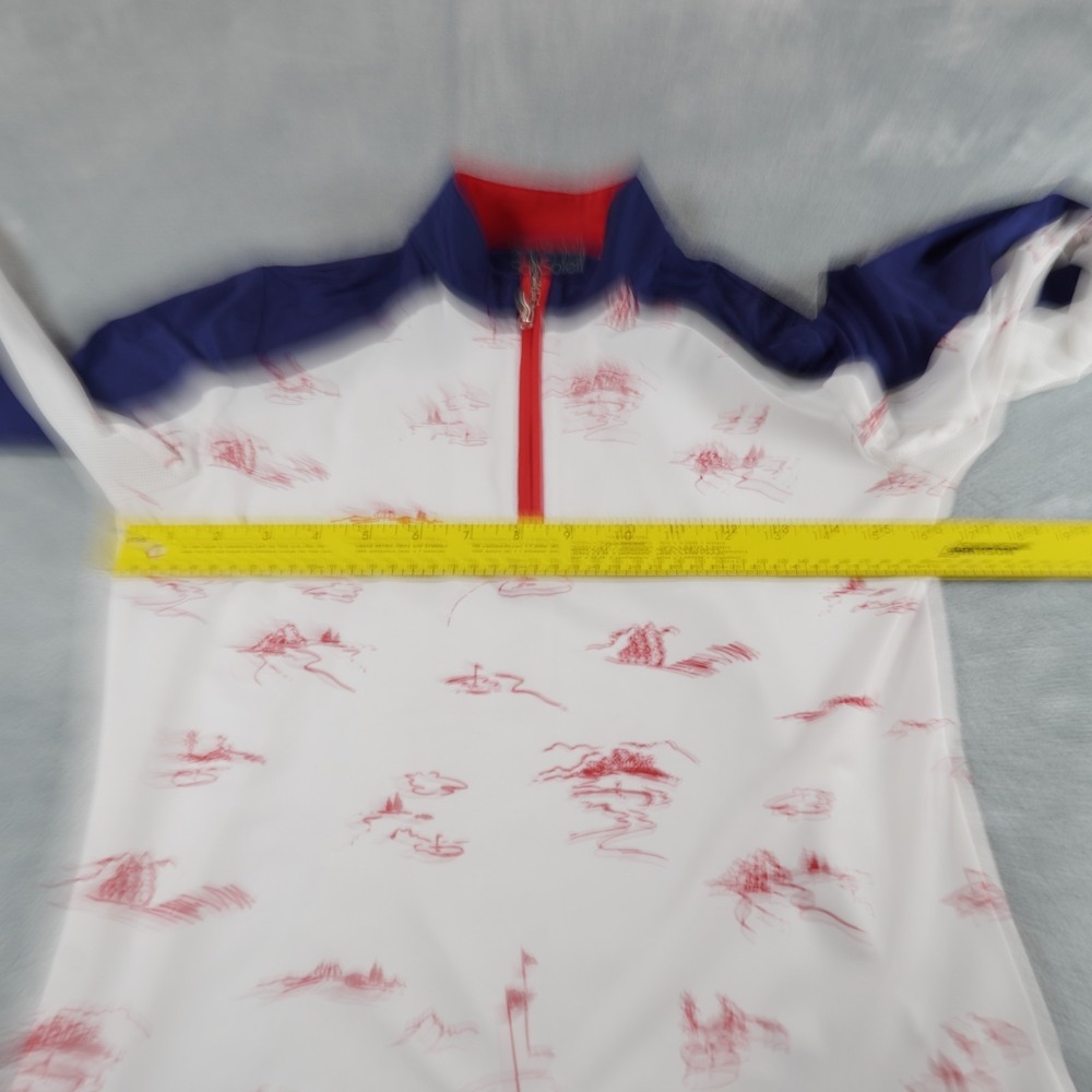 San Soleil 1/4 Zip Pullover Golf Shirt Womens XS White Golf Print UPF50 Preppy - Picture 7 of 9